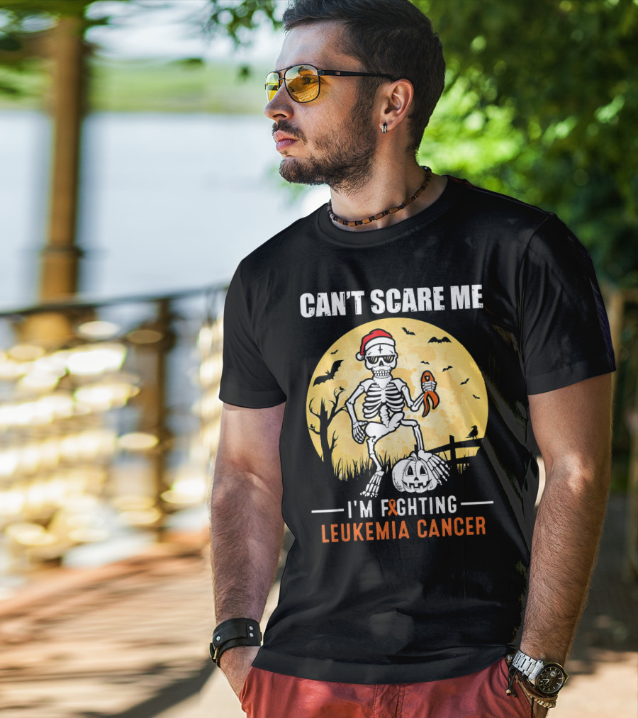 Can't Scare Me I'm Fighting Leukemia Cancer Halloween Skeleton T-Shirt