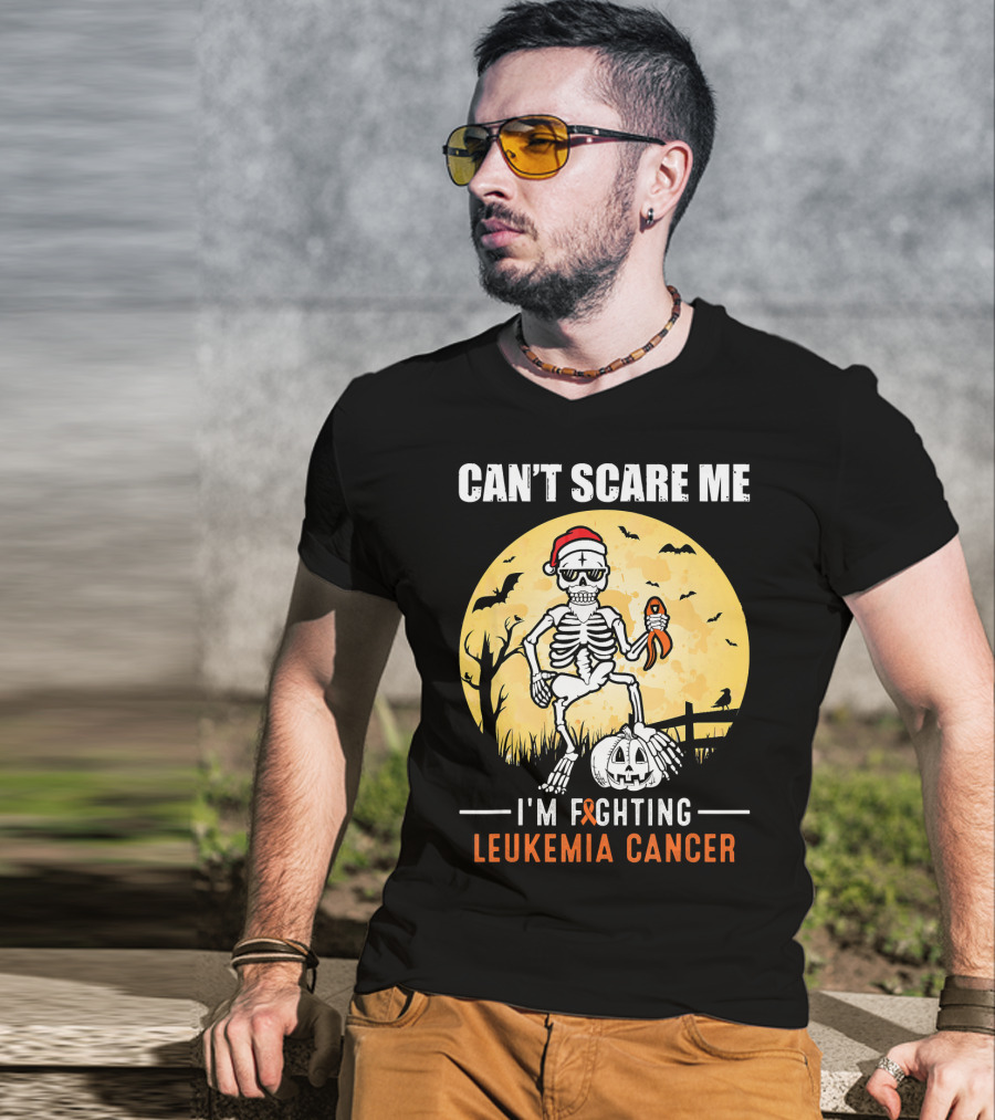Can't Scare Me I'm Fighting Leukemia Cancer Halloween Skeleton T-Shirt
