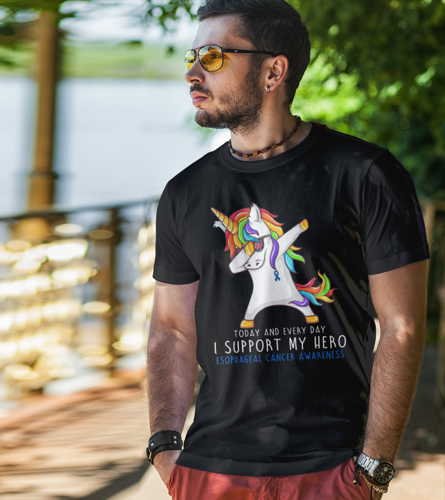 Today And Every Day I Support My Hero Esophageal Cancer Awareness Rainbow Unicorn T-Shirt