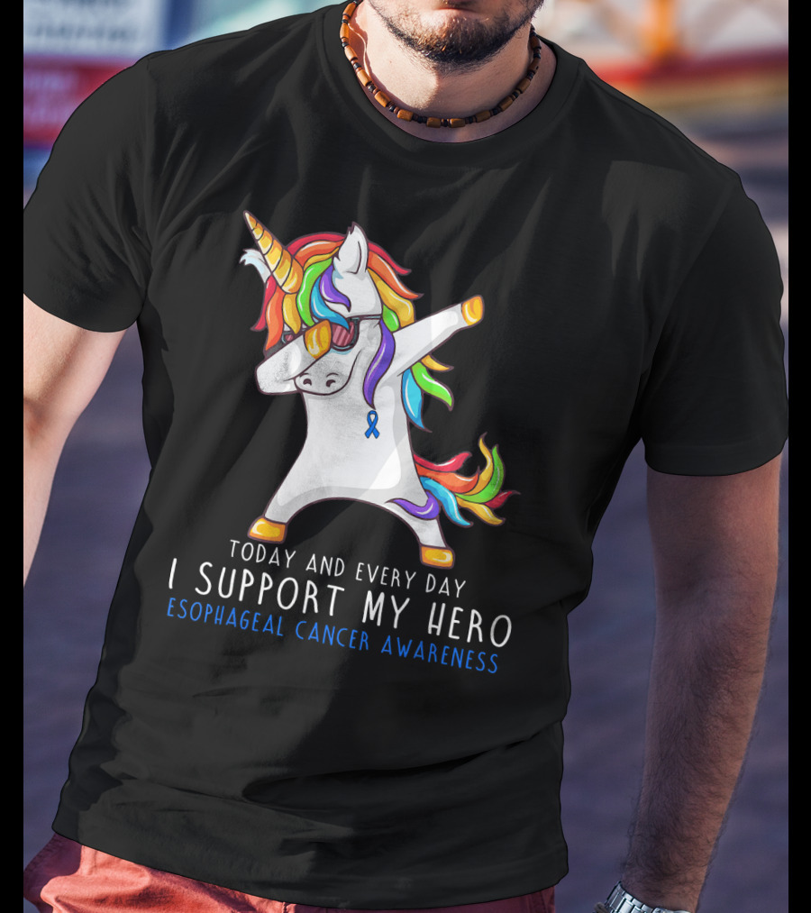 Today And Every Day I Support My Hero Esophageal Cancer Awareness Rainbow Unicorn T-Shirt