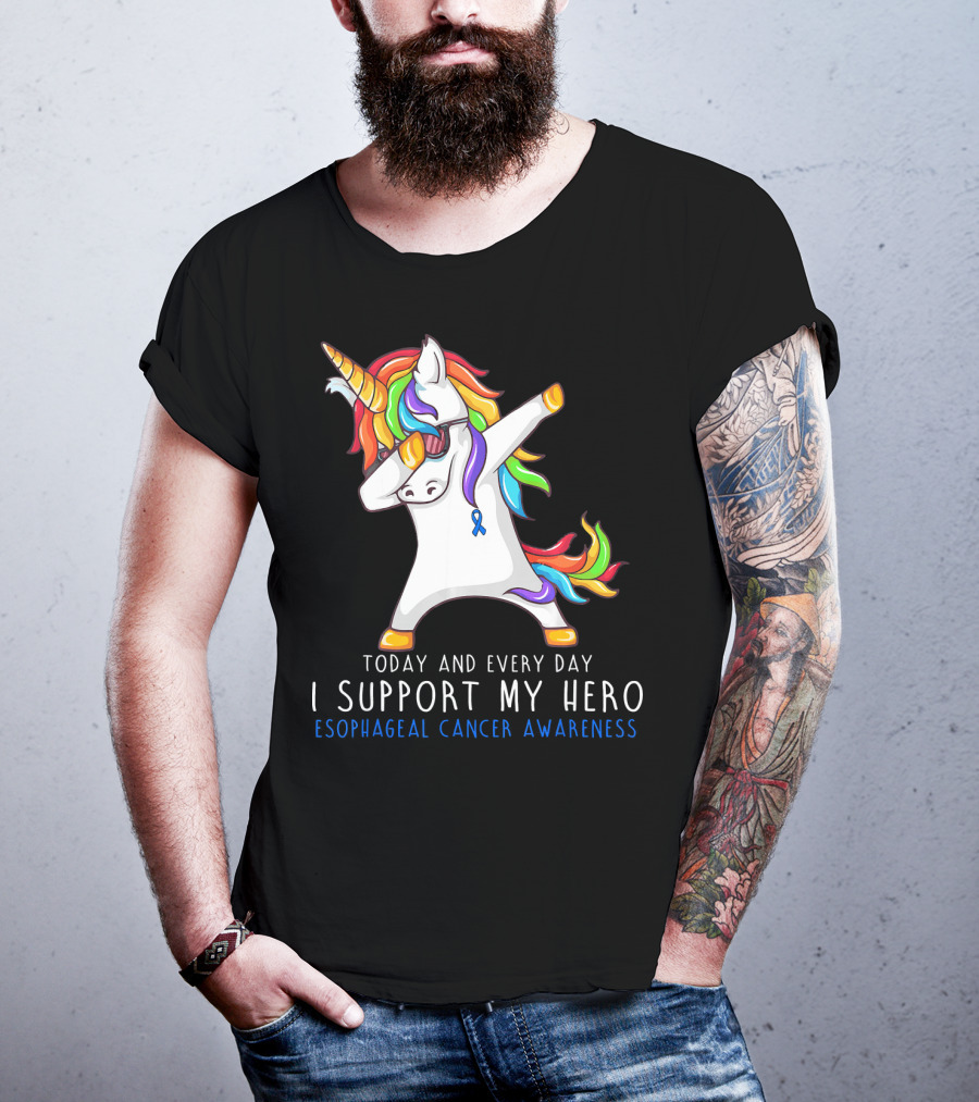 Today And Every Day I Support My Hero Esophageal Cancer Awareness Rainbow Unicorn T-Shirt