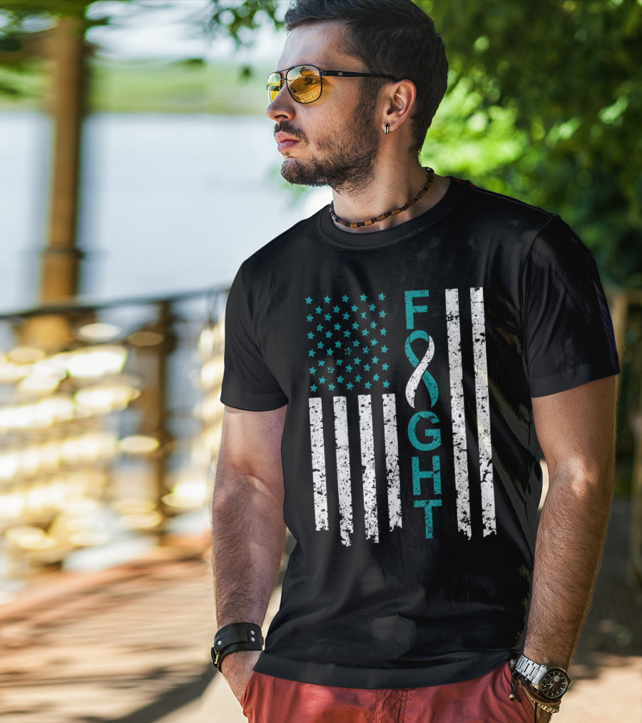 Fight Cervical Cancer Awareness American Flag T-Shirt