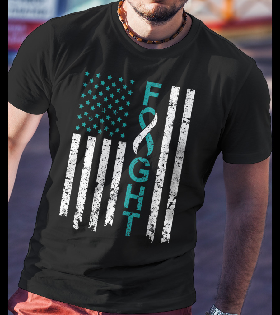 Fight Cervical Cancer Awareness American Flag T-Shirt