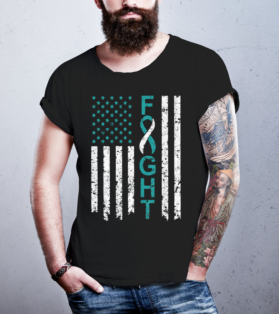 Fight Cervical Cancer Awareness American Flag T-Shirt