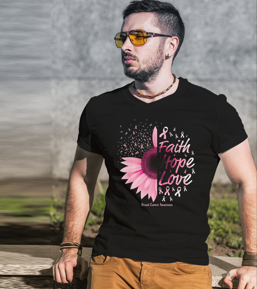 Faith Hope Love Breast Cancer Awareness Christian T-Shirt