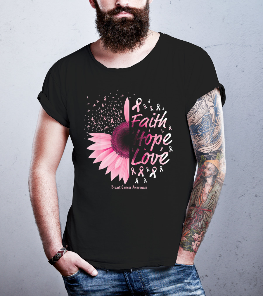 Faith Hope Love Breast Cancer Awareness Christian T-Shirt