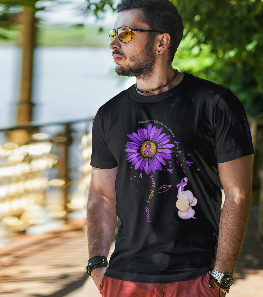 Faith Hope Cure Purple Daisy Flower Pancreatic Cancer Awareness T-Shirt
