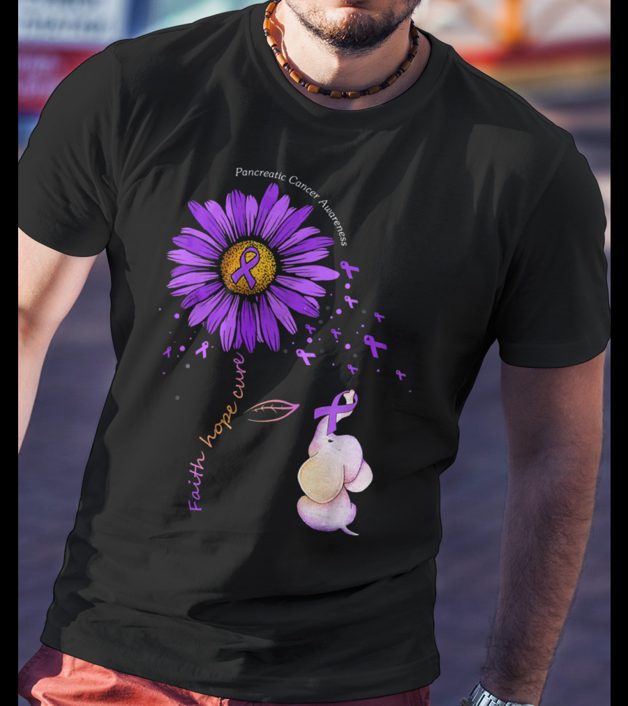 Faith Hope Cure Purple Daisy Flower Pancreatic Cancer Awareness T-Shirt