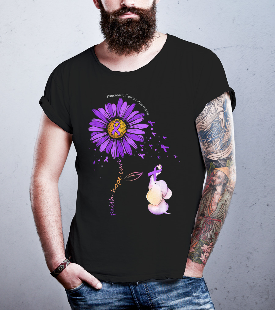 Faith Hope Cure Purple Daisy Flower Pancreatic Cancer Awareness T-Shirt