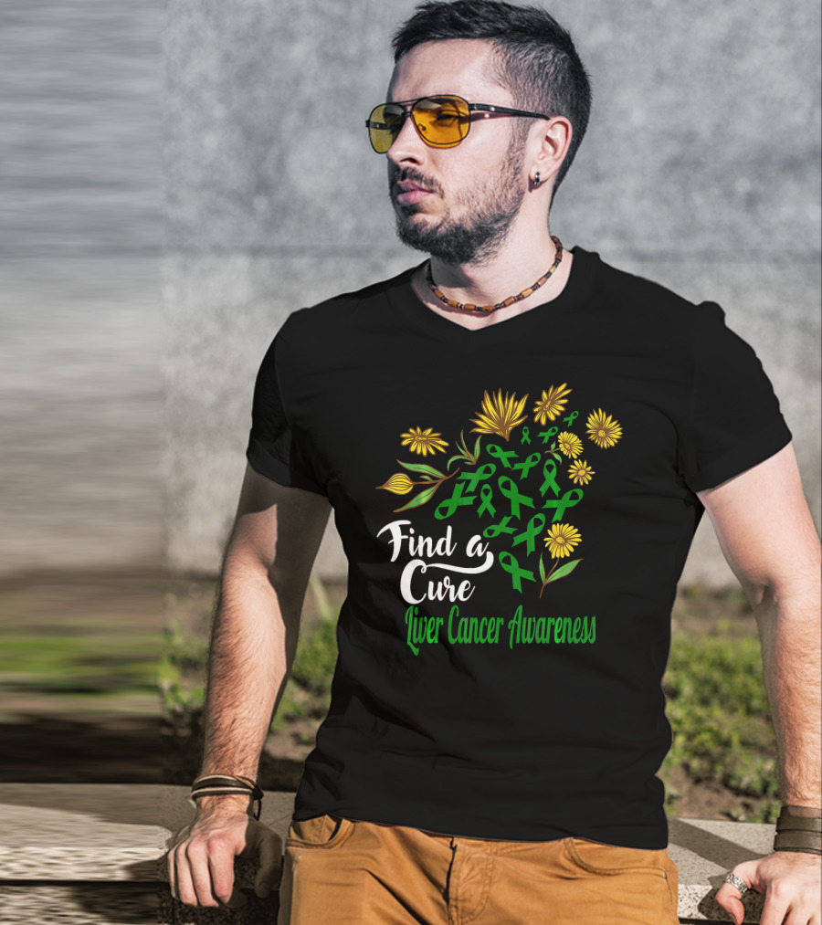 Find A Cure Liver Cancer Awareness Sunflower Ribbons T-Shirt