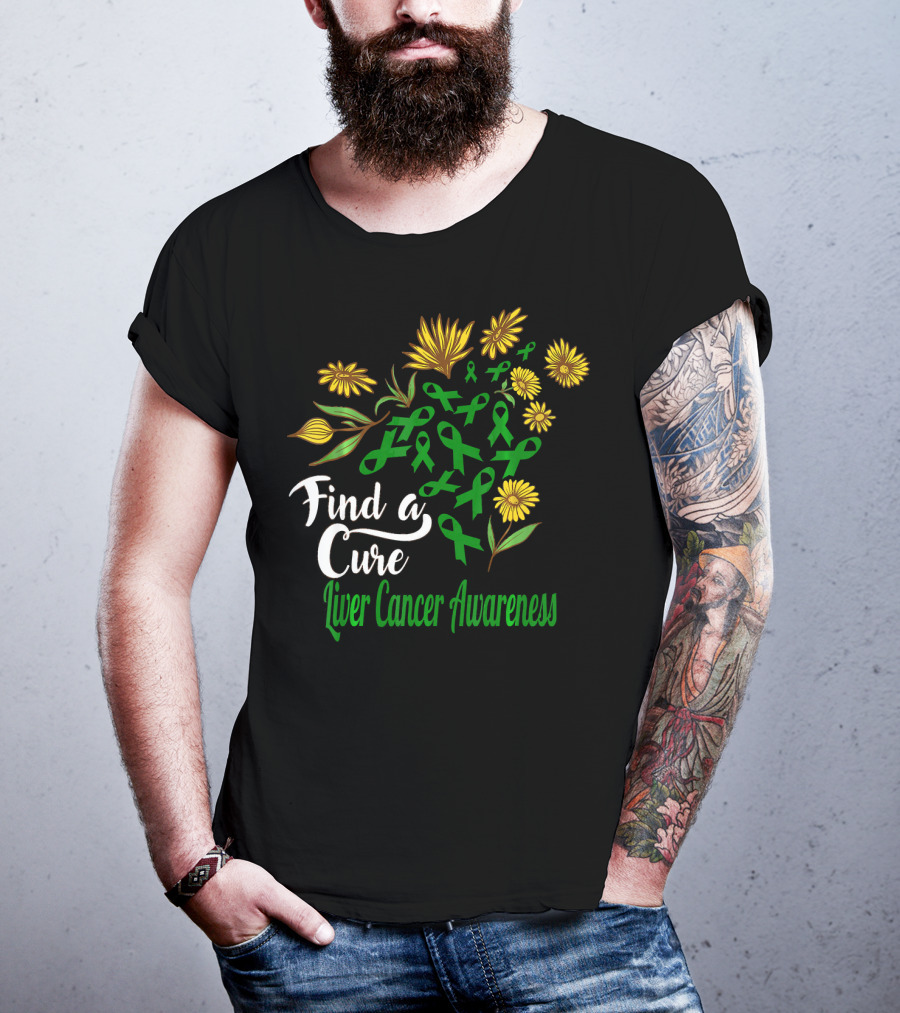 Find A Cure Liver Cancer Awareness Sunflower Ribbons T-Shirt