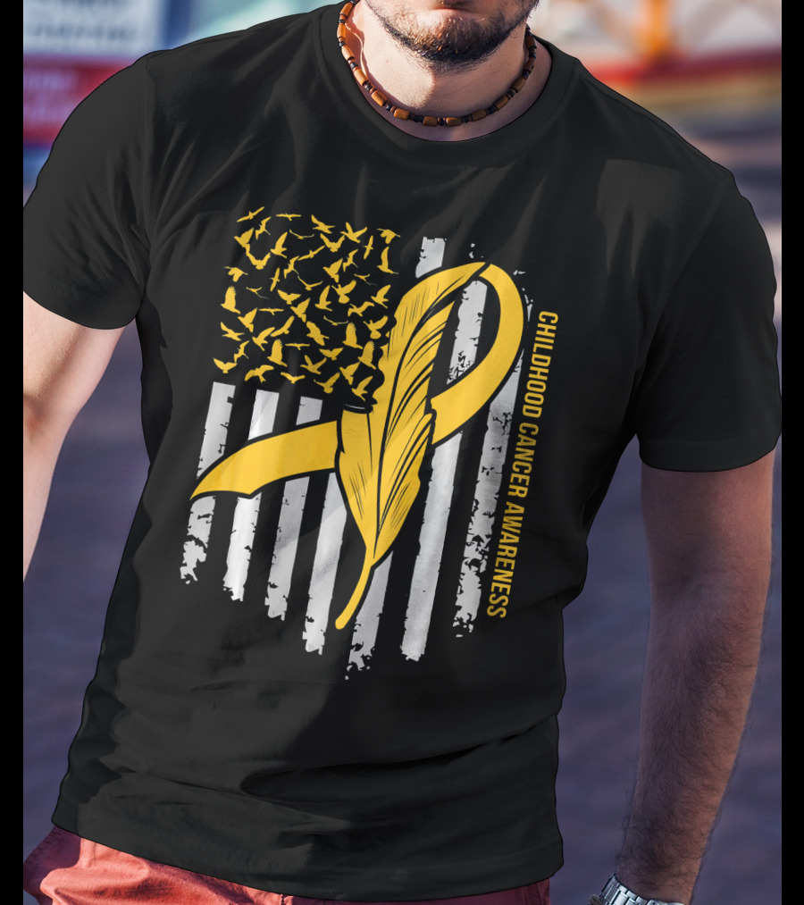 Childhood Cancer Awareness Gold Feather Ribbon Flag T-Shirt