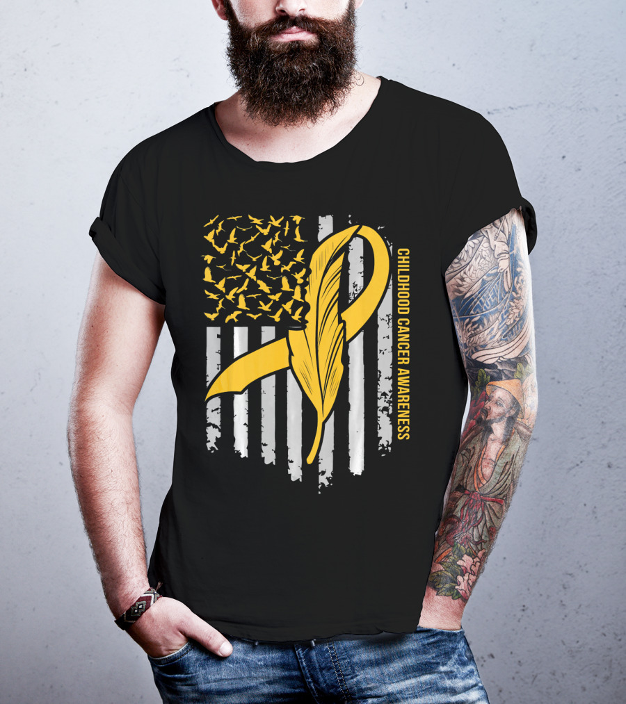 Childhood Cancer Awareness Gold Feather Ribbon Flag T-Shirt