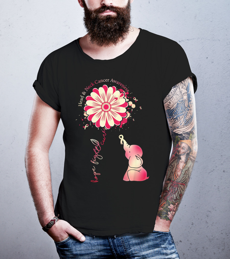 Head And Neck Cancer Awareness White And Burgundy Ribbon Hope Fight Cure Elephant Flower T-Shirt