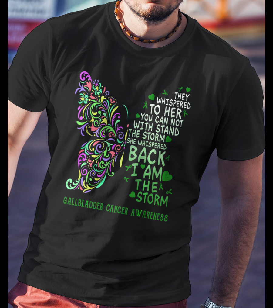 Gallbladder Cancer Awareness Whimsical Butterfly I Am The Storm T-Shirt