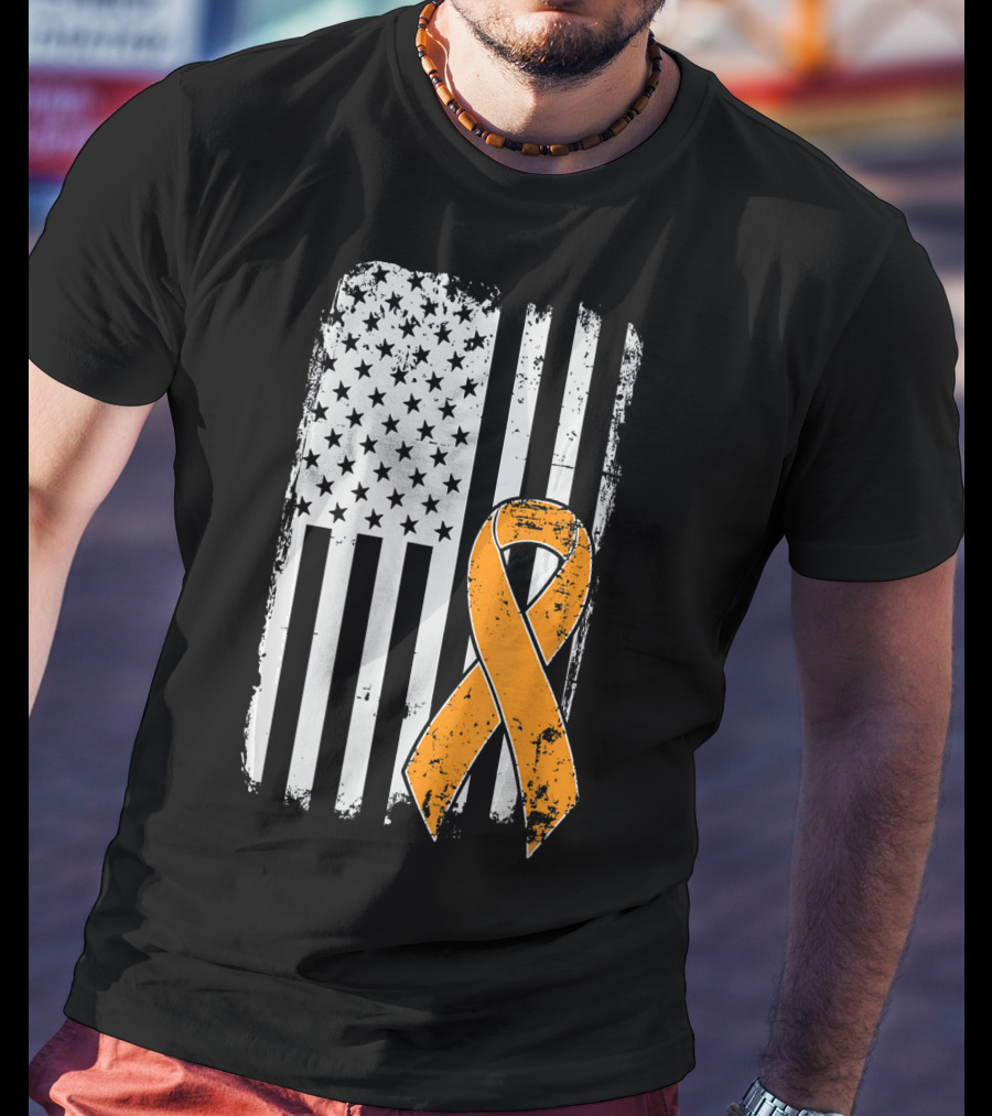 Leukemia Cancer Awareness Vintage US Flag Orange T-Shirt
