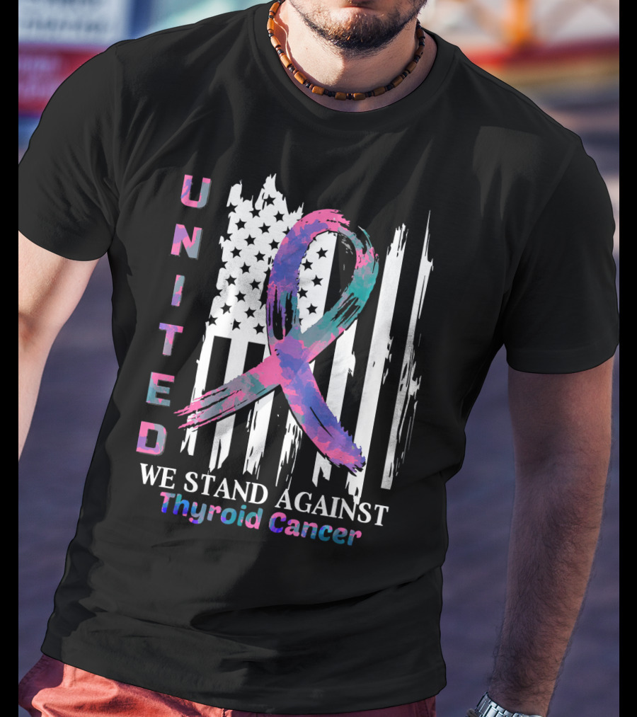 United American Flag With Thyroid Cancer Awareness T-Shirt