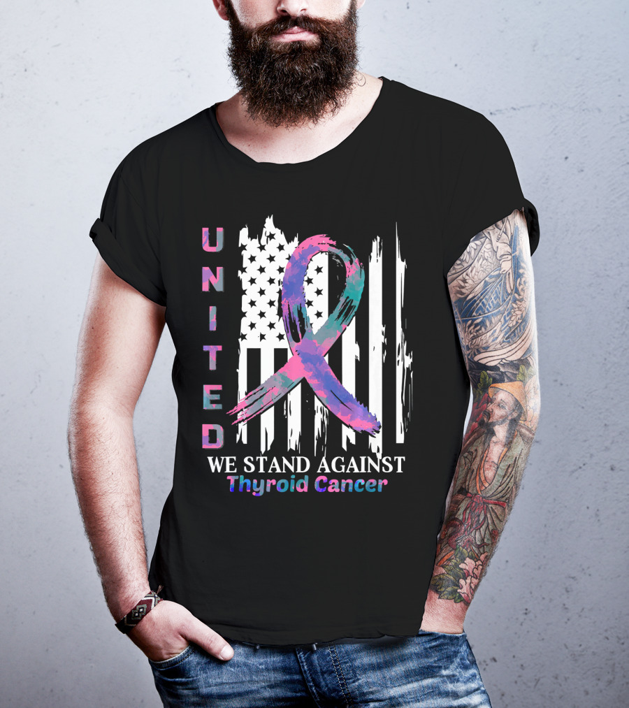 United American Flag With Thyroid Cancer Awareness T-Shirt