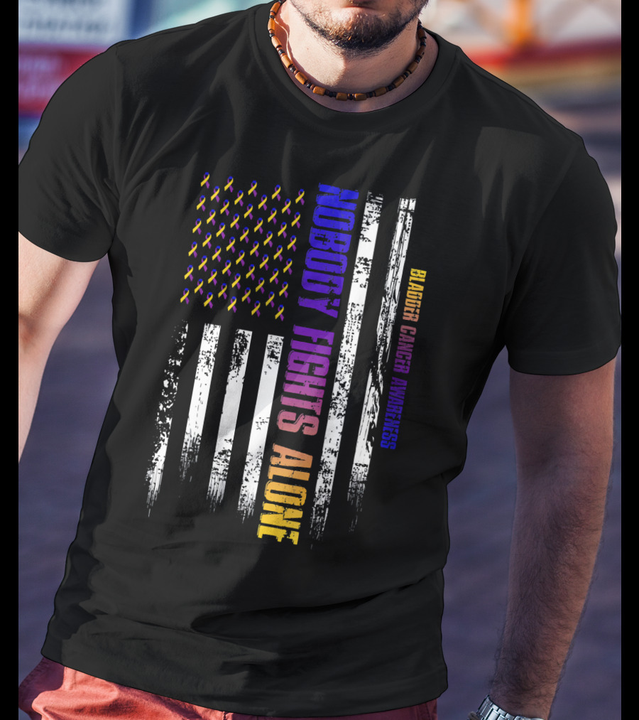 Nobody Fights Alone USA Flag Bladder Cancer Awareness T-Shirt