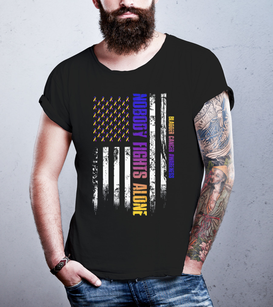 Nobody Fights Alone USA Flag Bladder Cancer Awareness T-Shirt