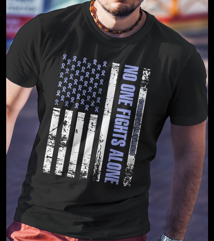 No One Fights Alone Stomach Cancer Awareness Flag With Ribbons T-Shirt