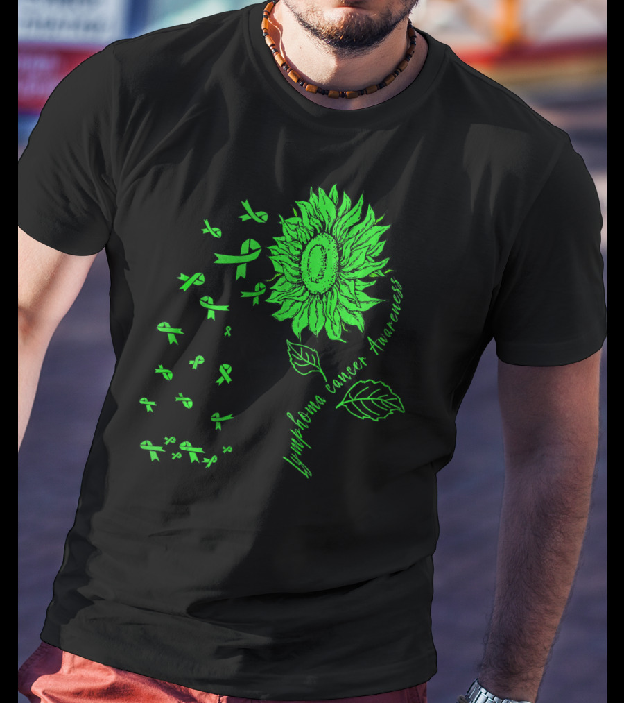 Lymphoma Cancer Awareness Sunflower Lime Green Ribbons T-Shirt