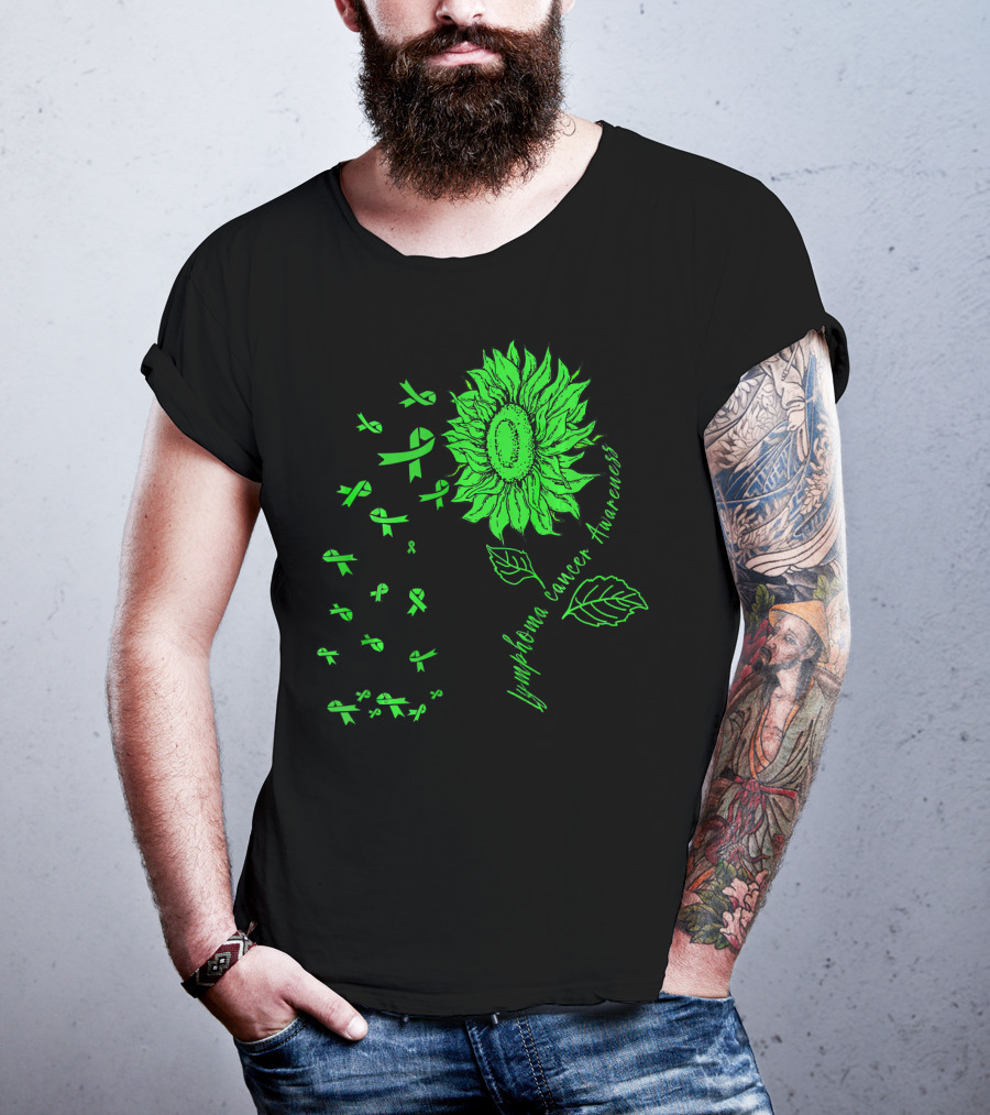 Lymphoma Cancer Awareness Sunflower Lime Green Ribbons T-Shirt