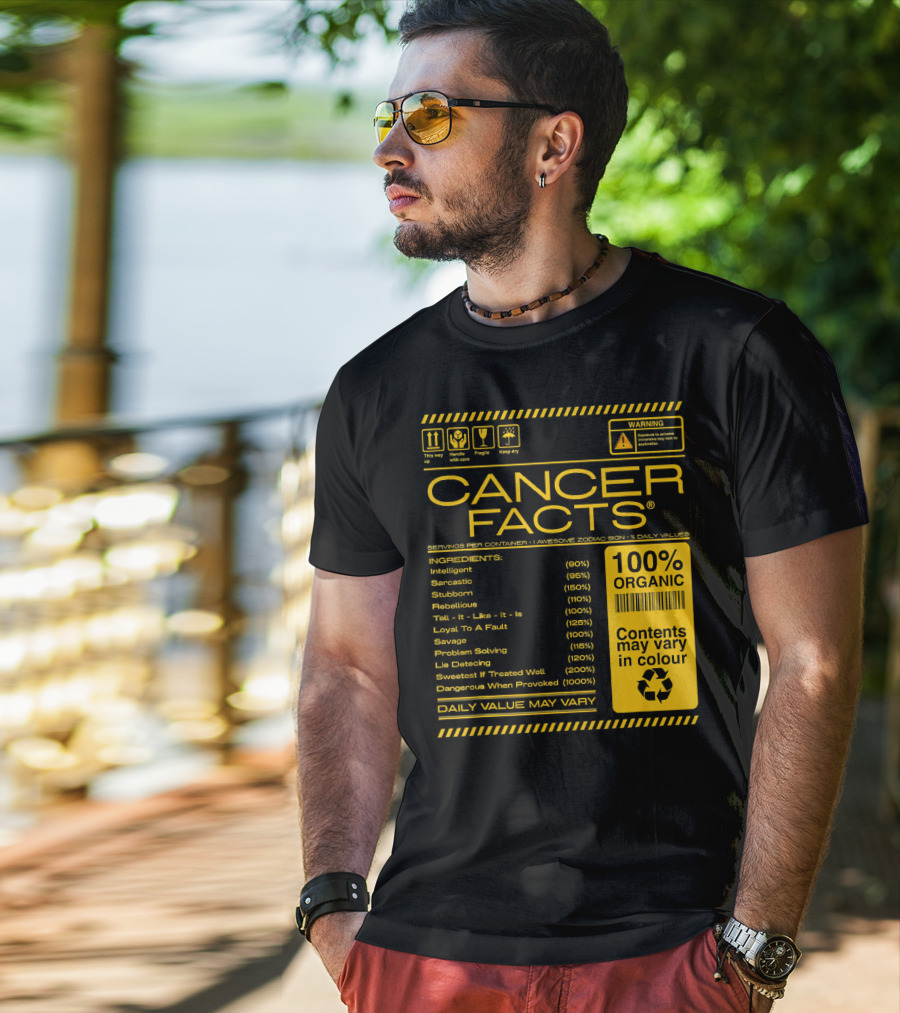 Cancer Facts Lives Intelligent Stubborn Loyal Organic Zodiac Sign T-Shirt