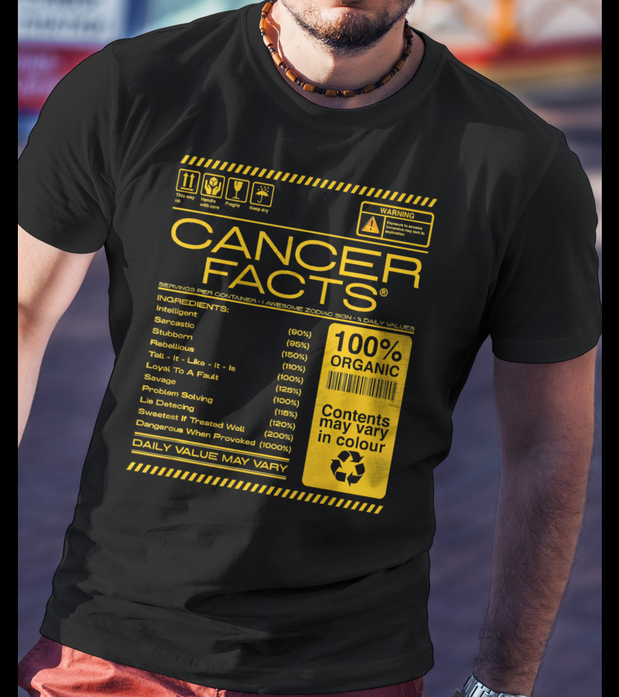 Cancer Facts Lives Intelligent Stubborn Loyal Organic Zodiac Sign T-Shirt