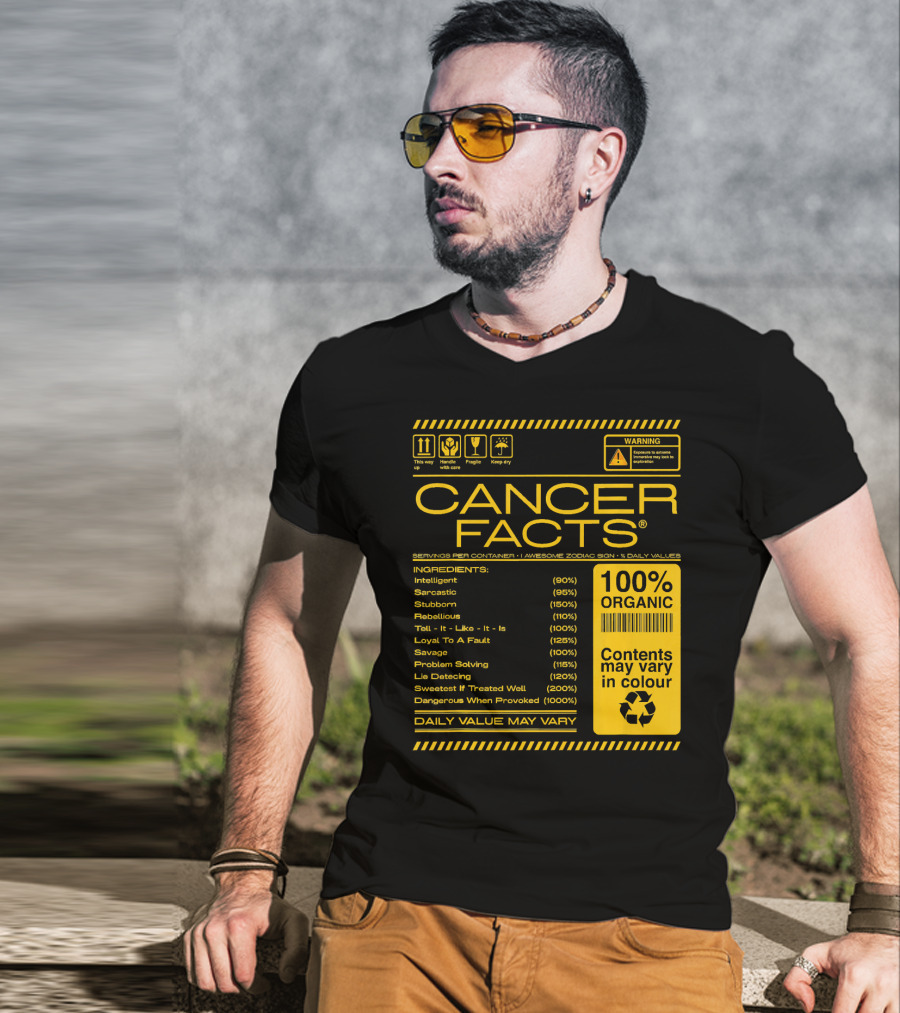 Cancer Facts Lives Intelligent Stubborn Loyal Organic Zodiac Sign T-Shirt