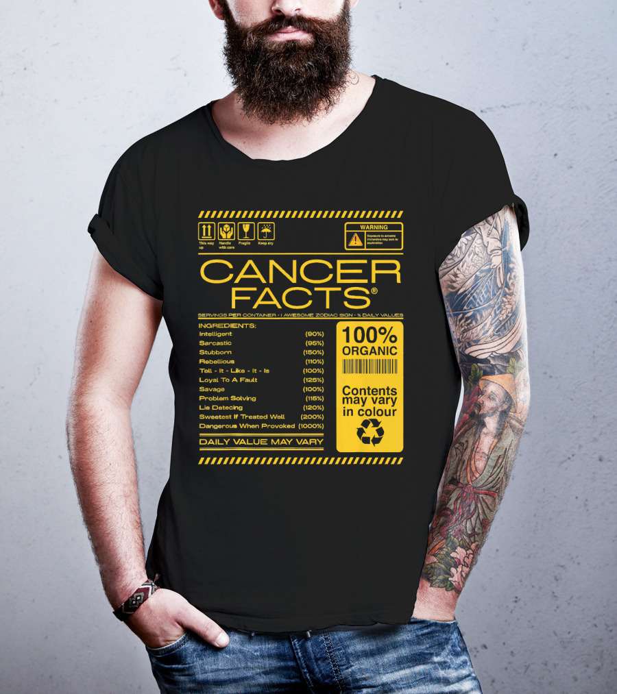 Cancer Facts Lives Intelligent Stubborn Loyal Organic Zodiac Sign T-Shirt