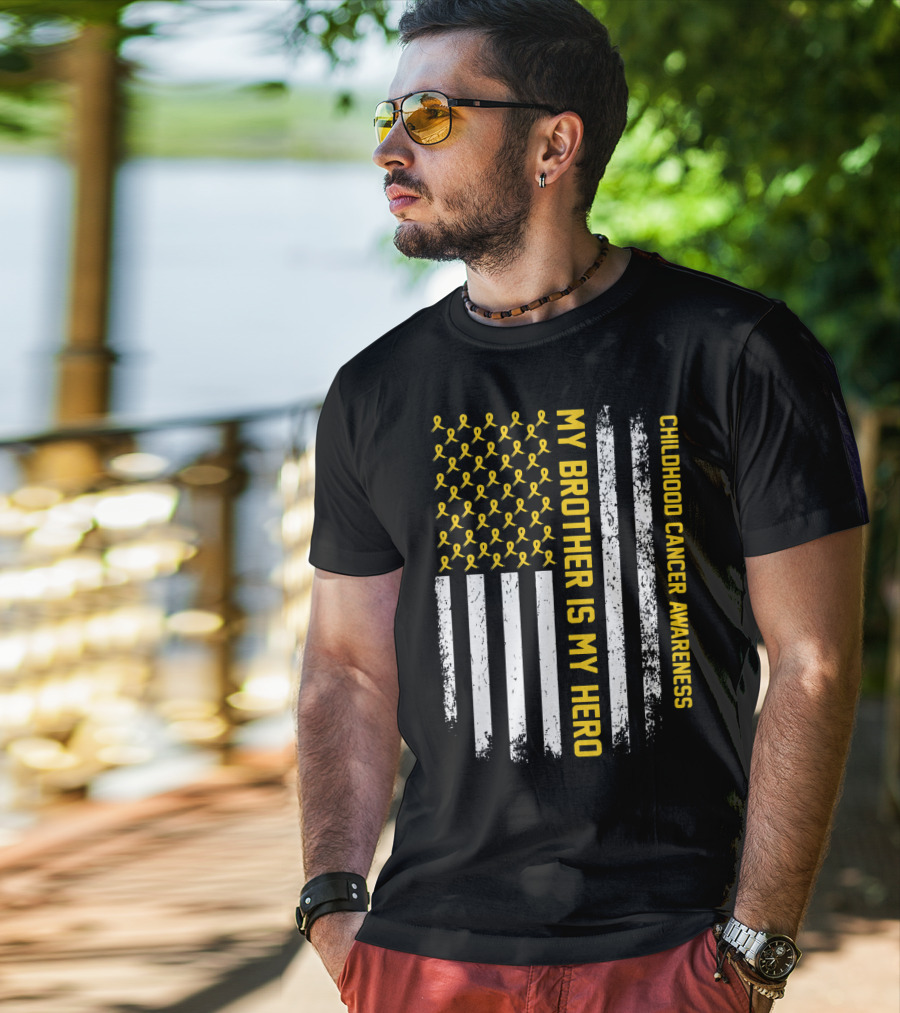My Brother Is My Hero Childhood Cancer Awareness Ribbon Flag T-Shirt
