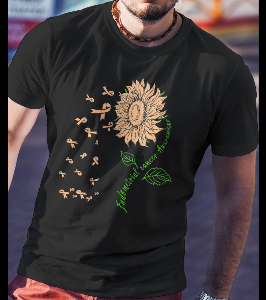 Sunflower Endometrial Cancer Awareness Ribbon Blossoms T-Shirt