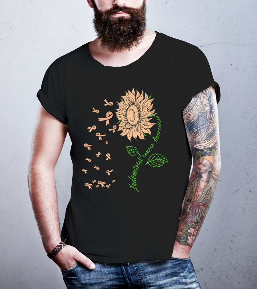 Sunflower Endometrial Cancer Awareness Ribbon Blossoms T-Shirt
