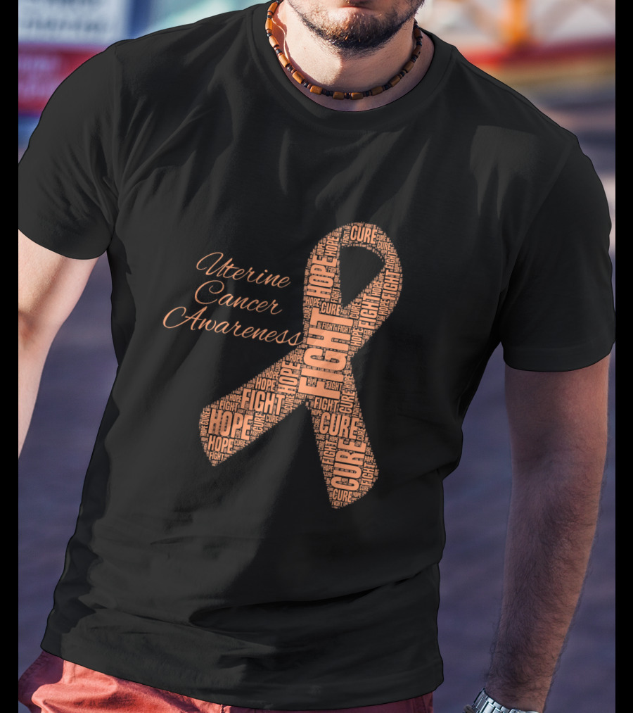 Uterine Cancer Awareness Ribbon With Fight Hope Cure Text T-Shirt