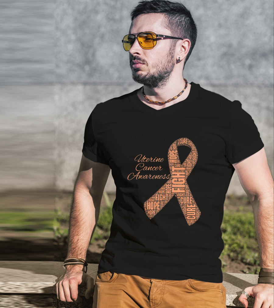 Uterine Cancer Awareness Ribbon With Fight Hope Cure Text T-Shirt