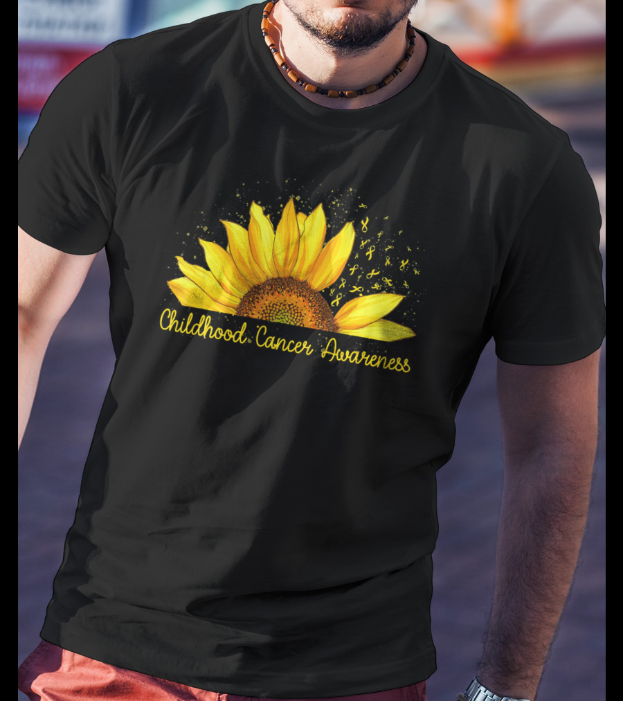 Hippie Sunflower Childhood Cancer Awareness Yellow T-Shirt