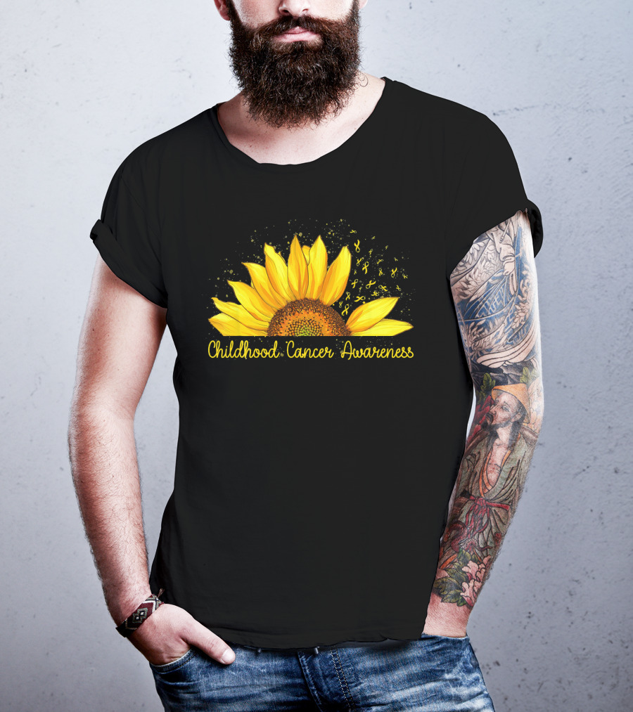Hippie Sunflower Childhood Cancer Awareness Yellow T-Shirt