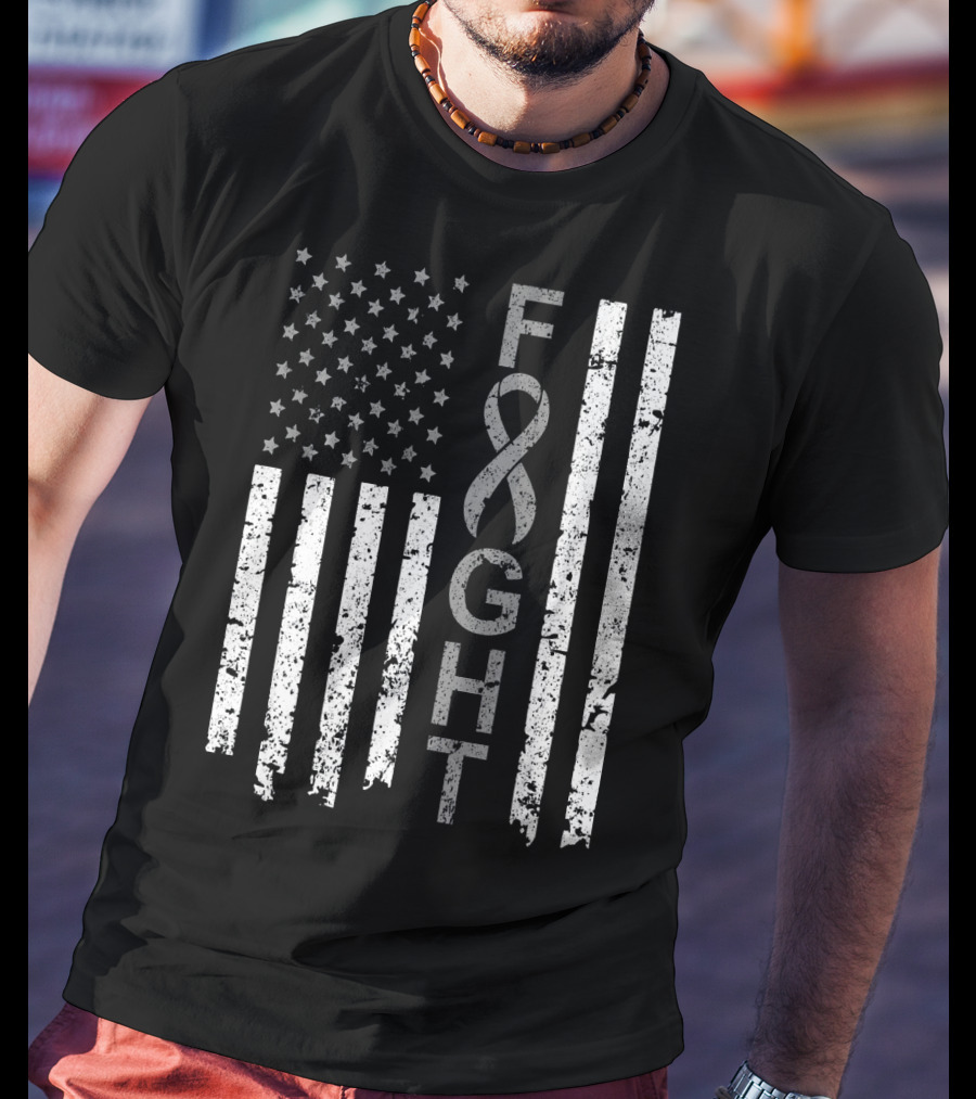Brain Cancer Awareness Fight American Flag T-Shirt