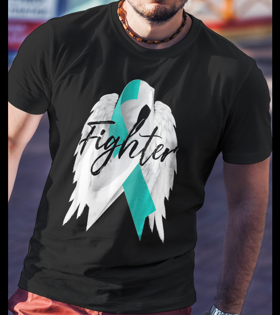 Cervical Cancer Fighter Teal Ribbon With Angel Wings T-Shirt