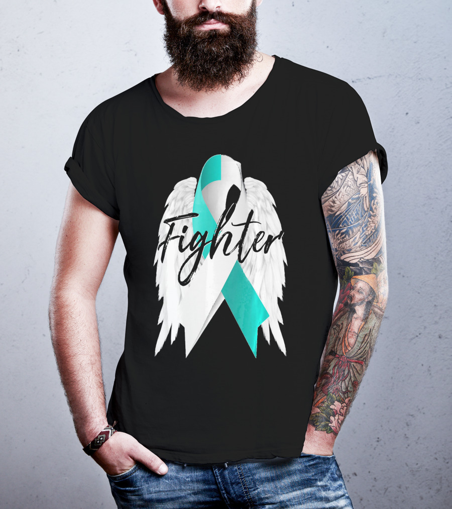Cervical Cancer Fighter Teal Ribbon With Angel Wings T-Shirt