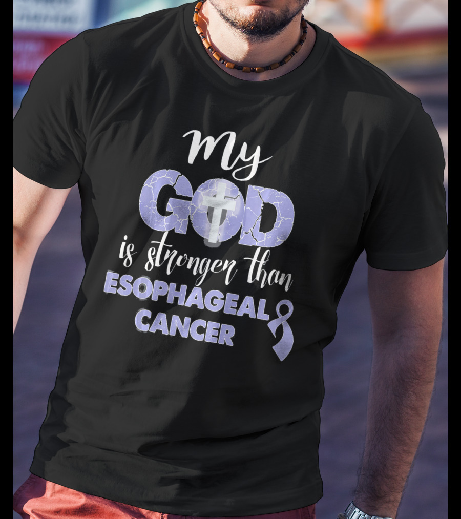 My God Is Stronger Than Esophageal Cancer Purple Ribbon Cross T-Shirt