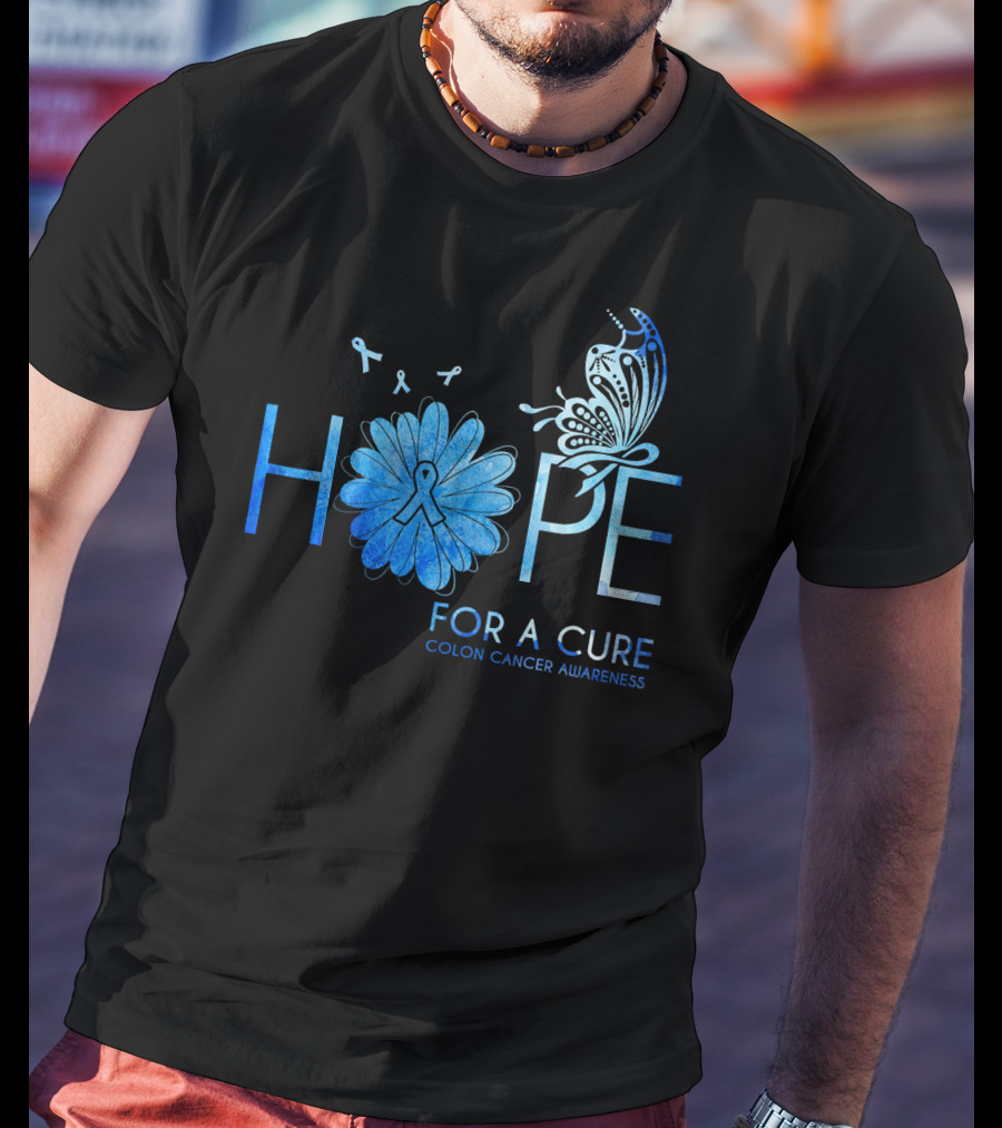Hope For A Cure Colon Cancer Awareness Butterfly Ribbon T-Shirt