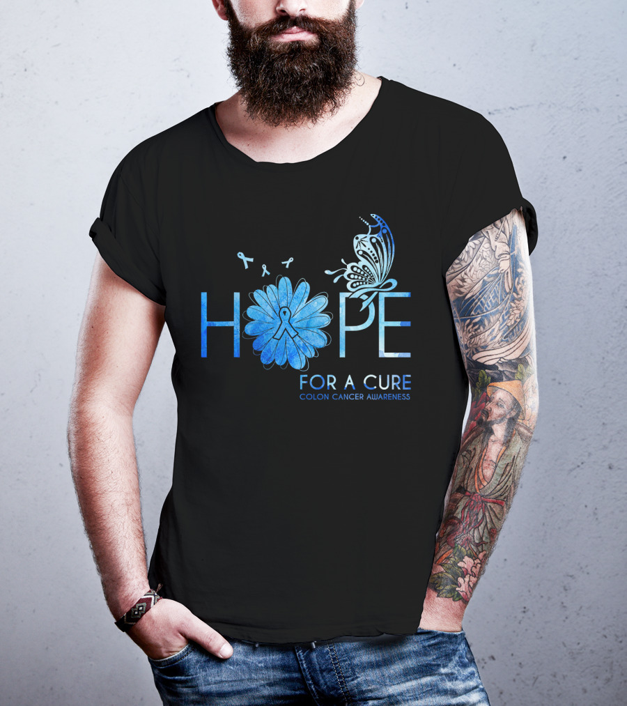 Hope For A Cure Colon Cancer Awareness Butterfly Ribbon T-Shirt