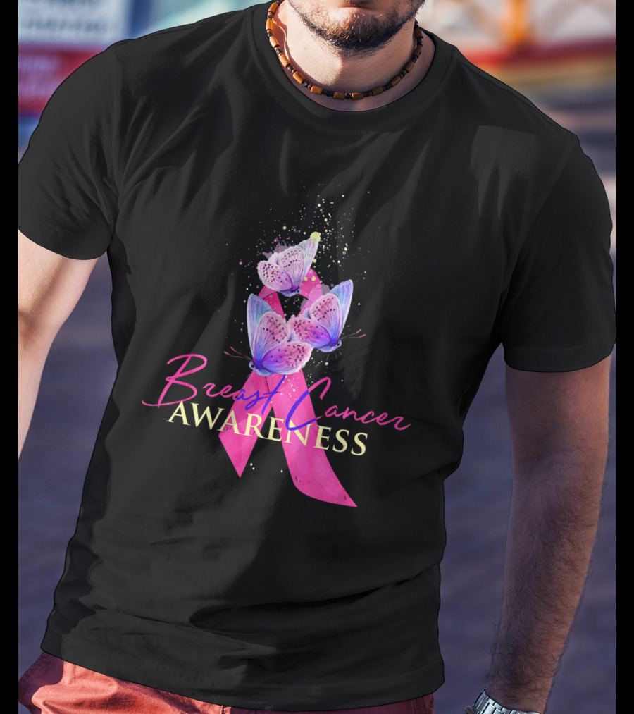 Breast Cancer Awareness Pink Ribbon Butterfly T-Shirt