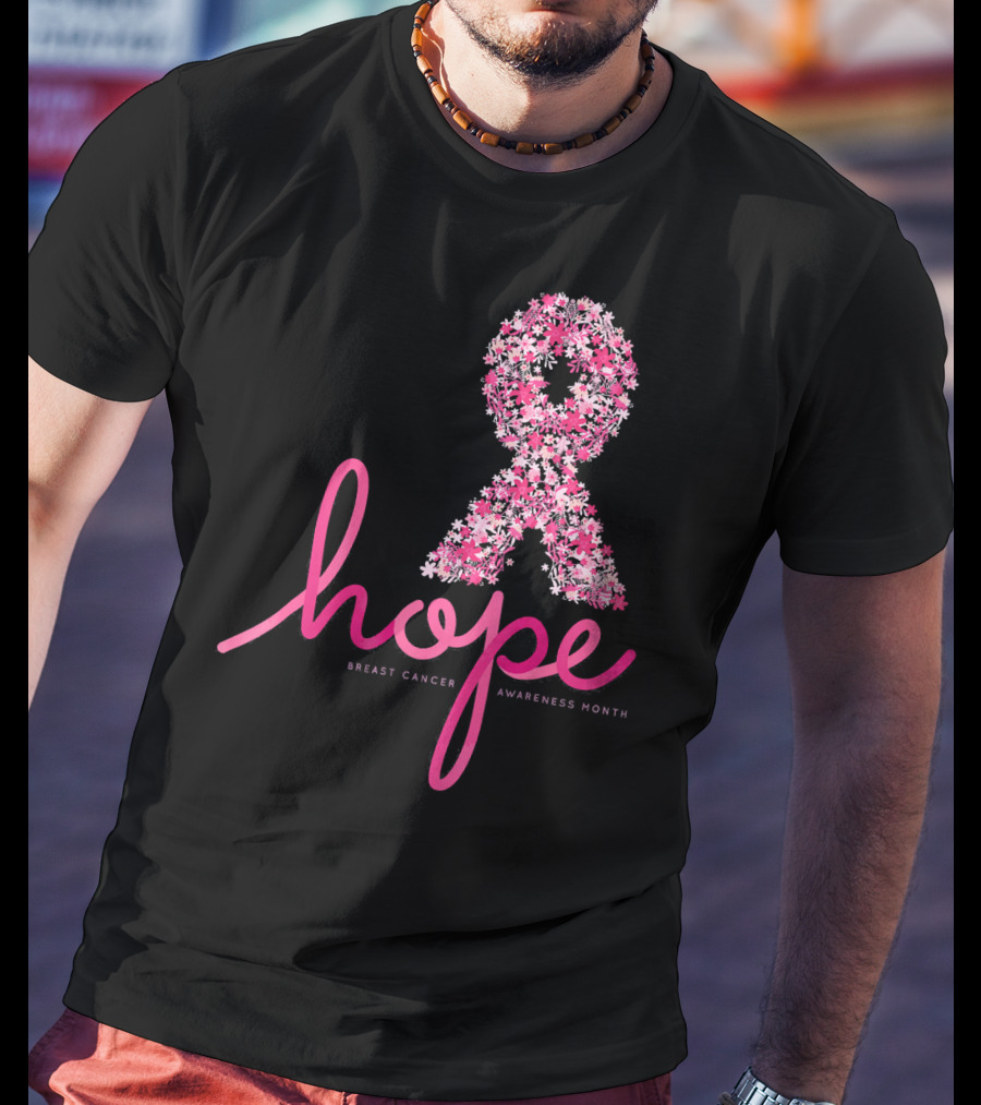 Hope Breast Cancer Awareness Month Pink Ribbon Floral T-Shirt