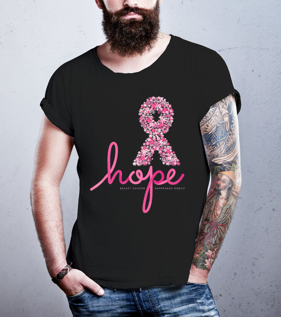 Hope Breast Cancer Awareness Month Pink Ribbon Floral T-Shirt