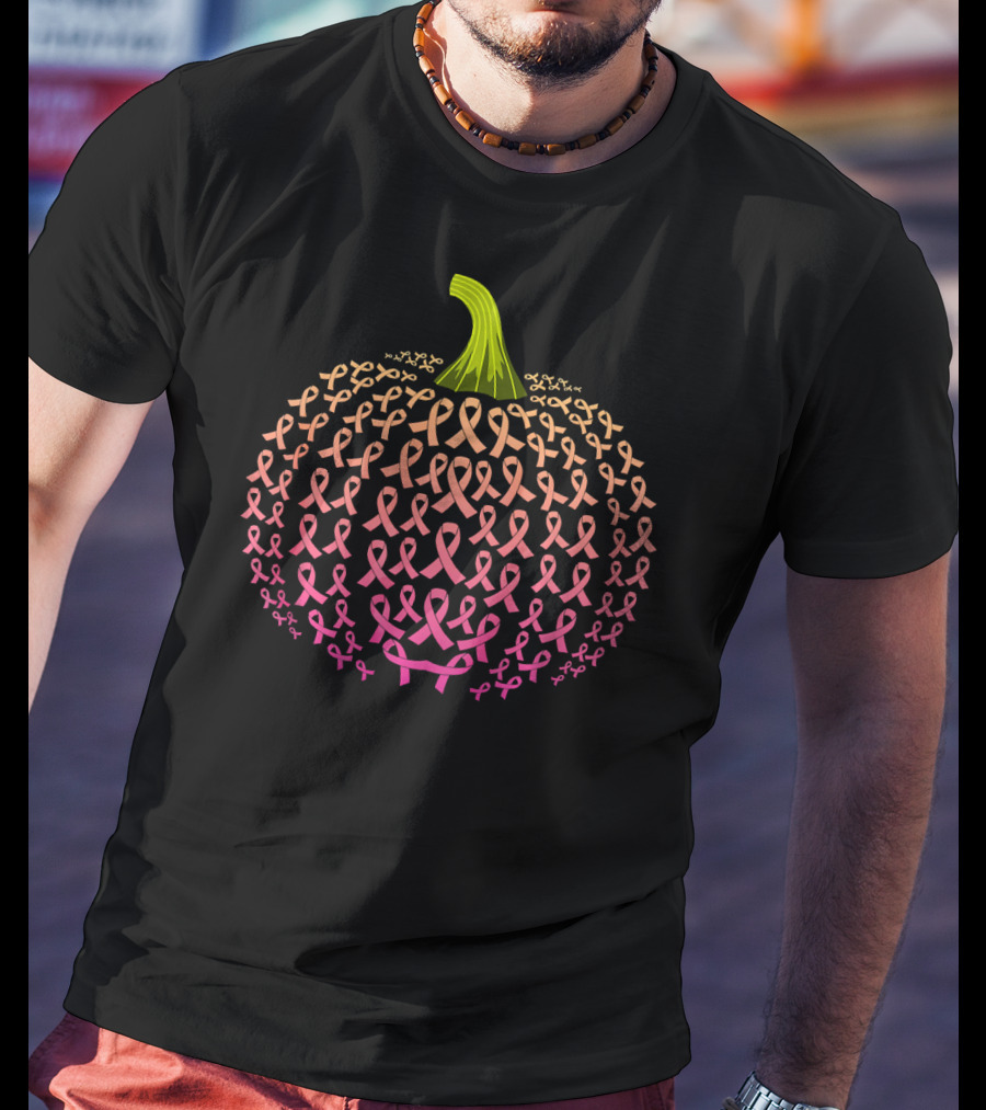Pink Pumpkin Breast Cancer Ribbon Awareness T-Shirt