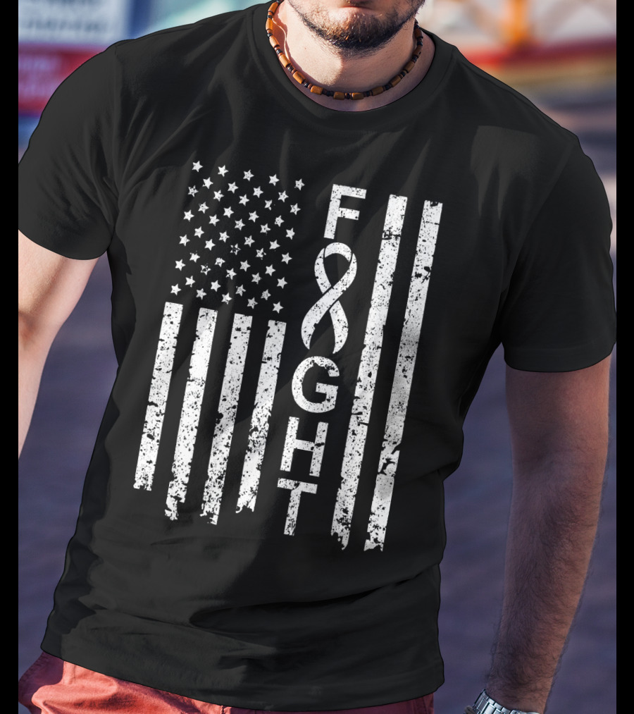 Lung Cancer Awareness American Flag Fight T-Shirt