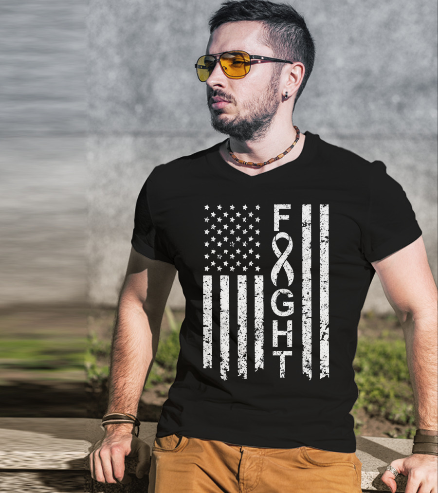Lung Cancer Awareness American Flag Fight T-Shirt
